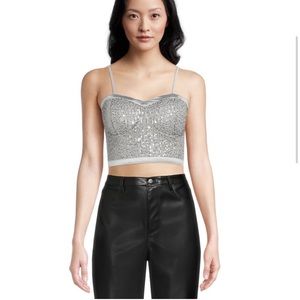 MADDEN NYC SILVER GLITTER BRA CUP CROP TOP